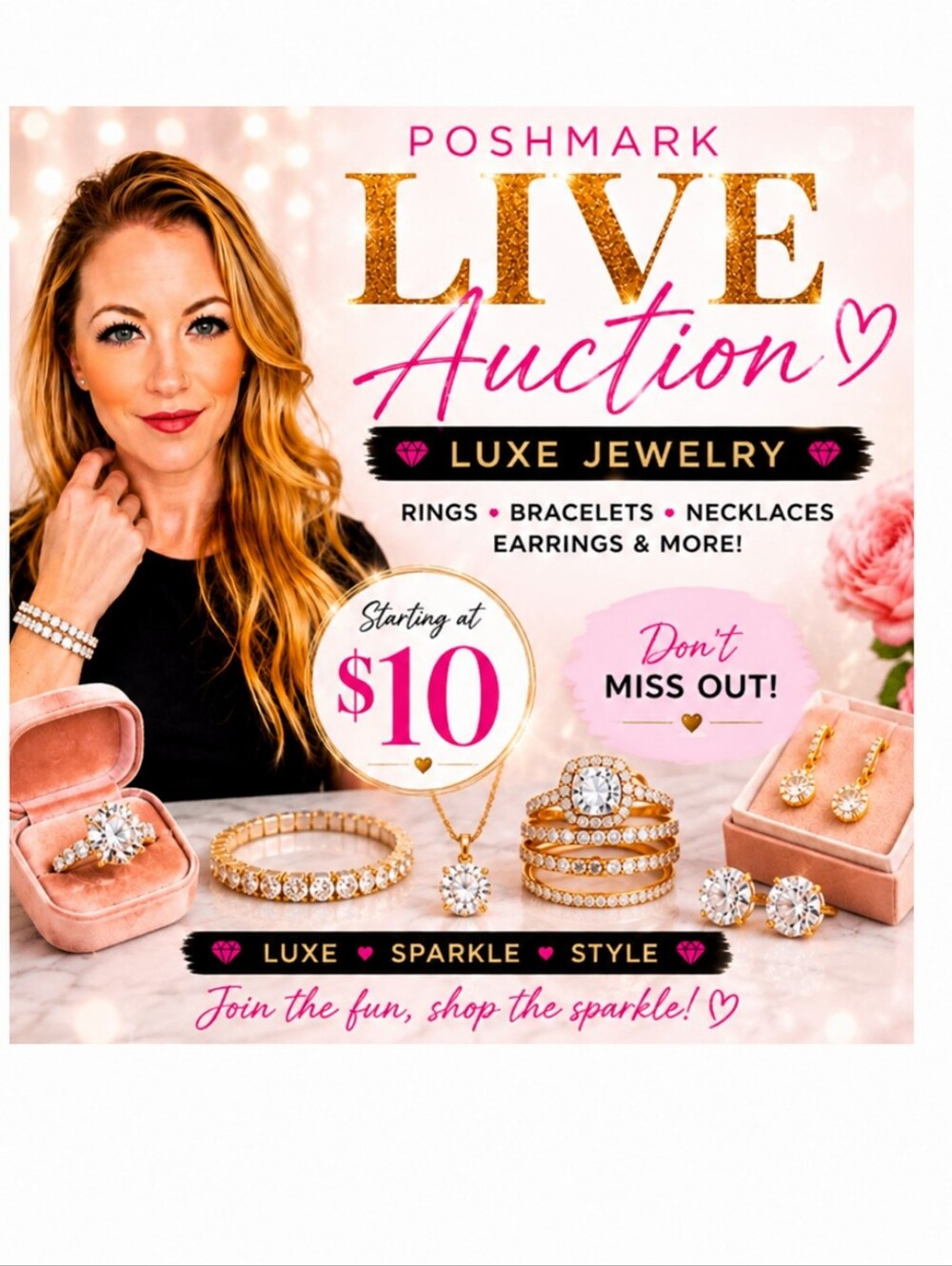 I'M LIVE NOTIFICATION✨💎 LUXE JEWELRY POSHMARK LIVE AUCTION! 💎✨